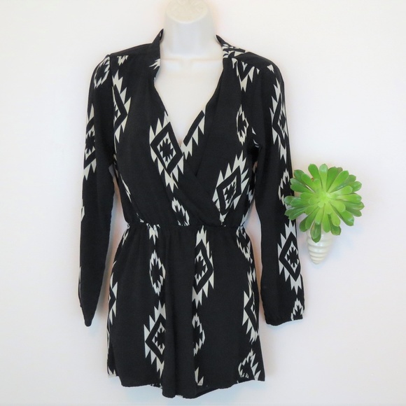 Miss Chievous Pants - Miss Chievous Black Tribal Long Sleeve Romper S